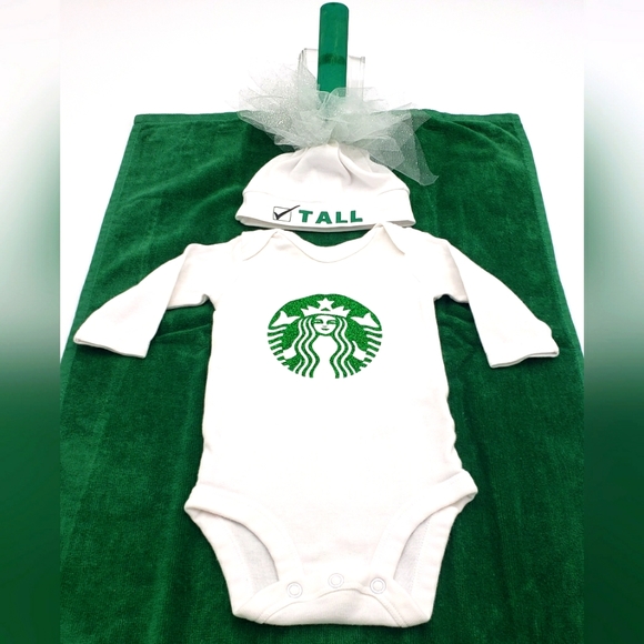 Carter's Other - Starbucks Halloween Costume Baby 3 Months Green Glitter Logo Beanie Cap Straw